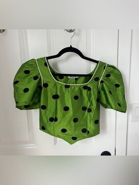 Green Polka Dot Puff Sleeve Batsheva Top